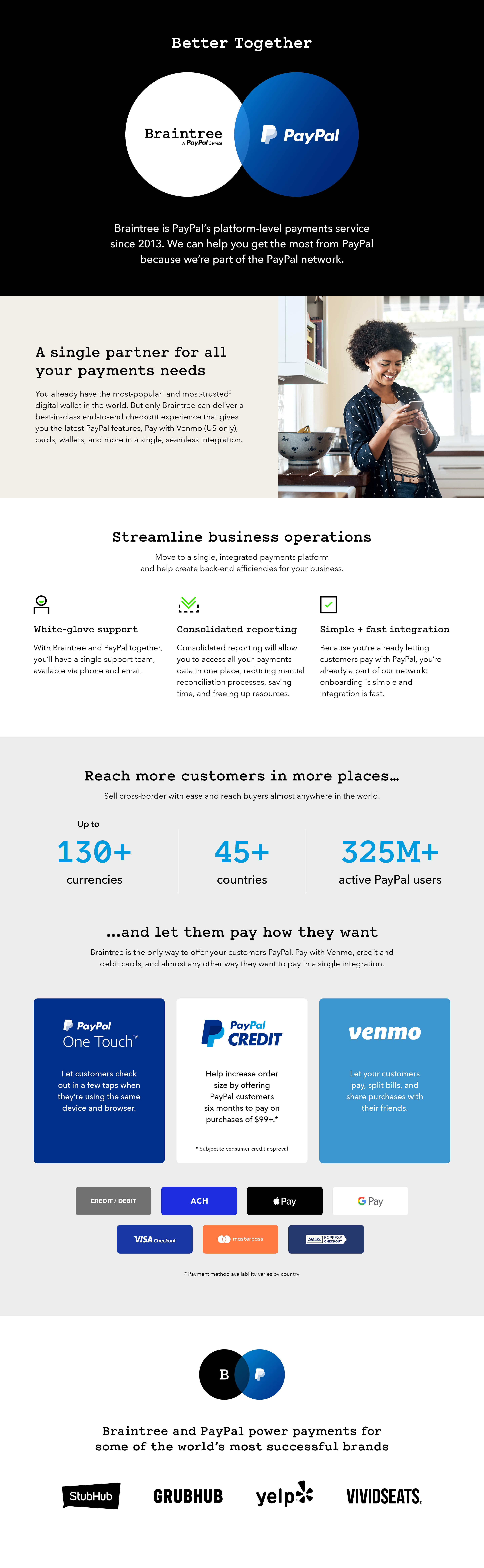 Braintree PayPal Better Together landing page